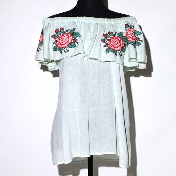 E2 Embroidered Off-Shoulder Top, Size Medium - Picture 1 of 5